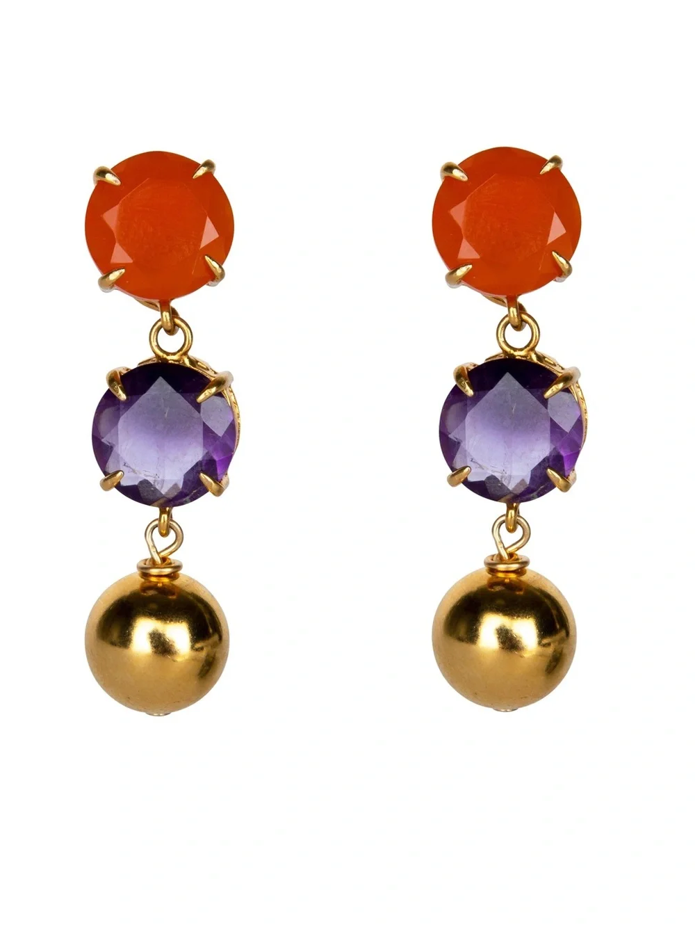 Unique 4-Way Convertible Gold, Amethyst, & Carnelian Earrings Set